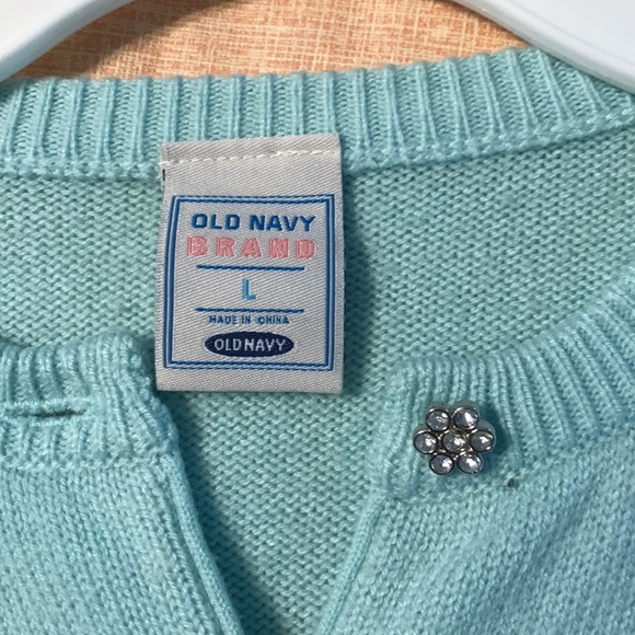 Girls aqua botton down sweater. - Picture 3 of 3